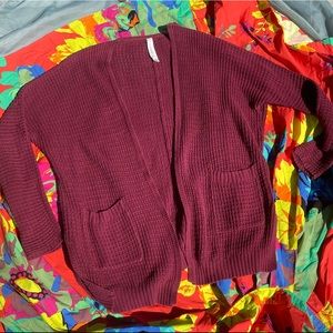 Aeropostale Burgundy Knit Long Cardigan, Moderate Wear, Size Medium